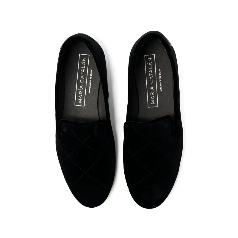 Maria Catalan Black Velvet Quilted Slip On - Image 2