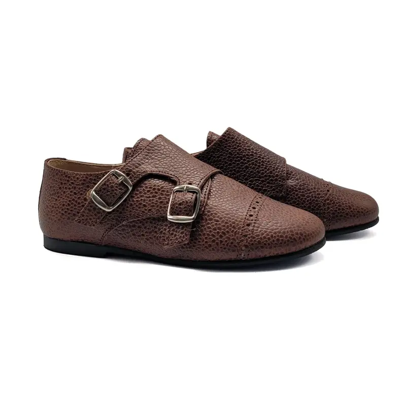 Maria Catalan Cognac Pebbled Velcro Monk Shoe