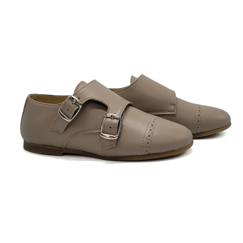 Maria Catalan Taupe Velcro Monk Strap Dress Shoe