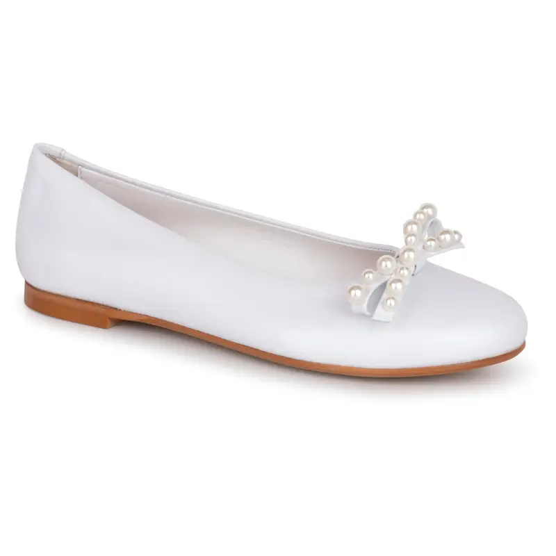 Oca Loca White Leather Pearl Ballet Flat Slip On