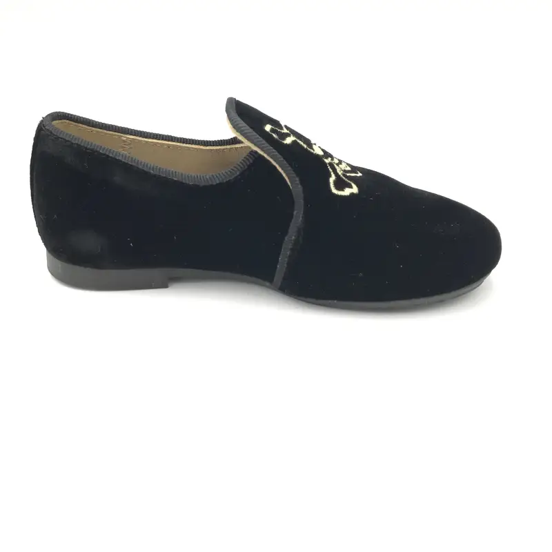 Papanatas Black Velvet Skull Embroidered Smoking Slip On - Image 3