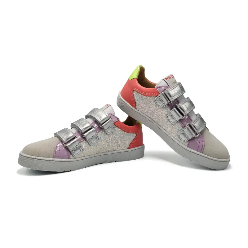 Pom D'Api Top White Glitter Velcro Sneaker - Image 3