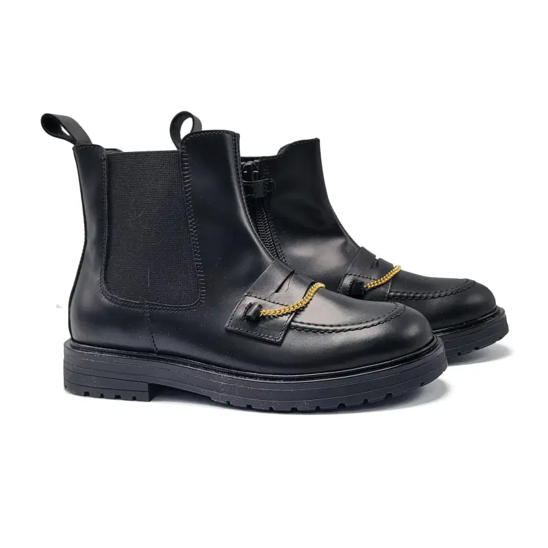 Rondinella Black Leather Penny Chain Bootie