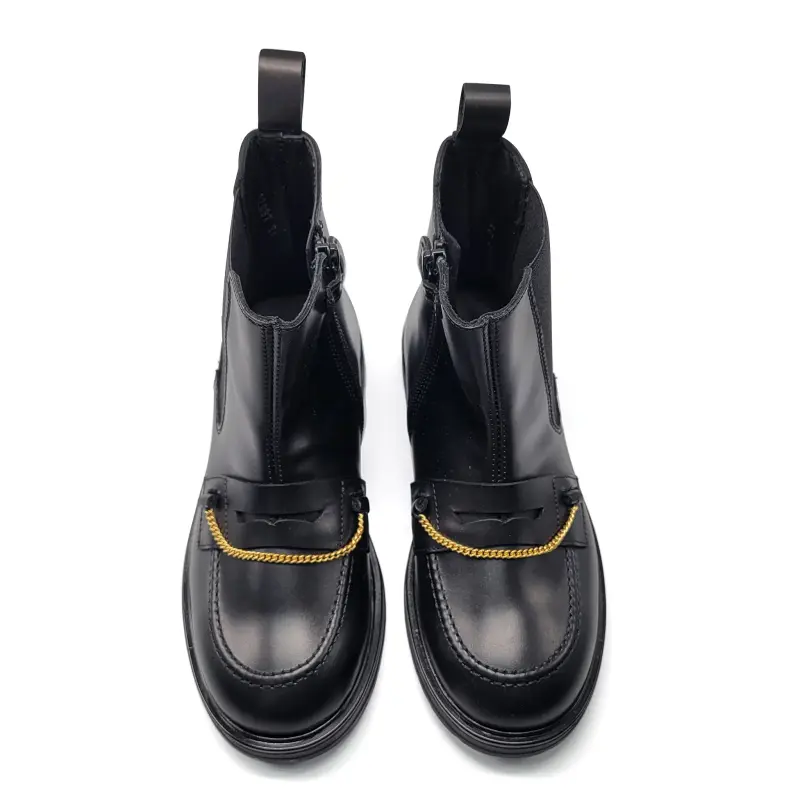 Rondinella Black Leather Penny Chain Bootie - Image 2