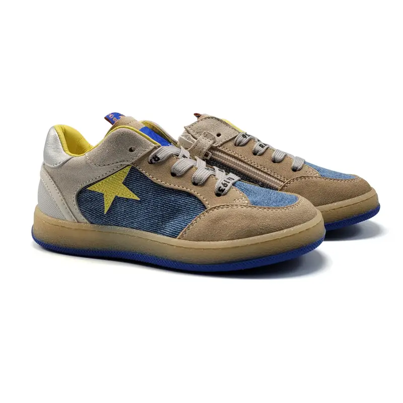Rondinella Denim Tan Yellow Star Lace Sneaker