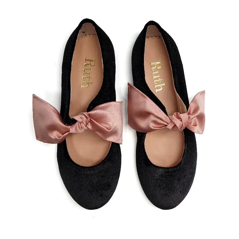 Ruth Secret Black Velvet Pink Satin Bow Mary Jane - Image 2
