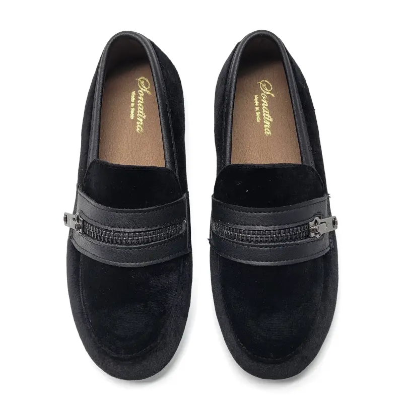 Sonatina Tonino Black Velvet Zipper Loafer - Image 2