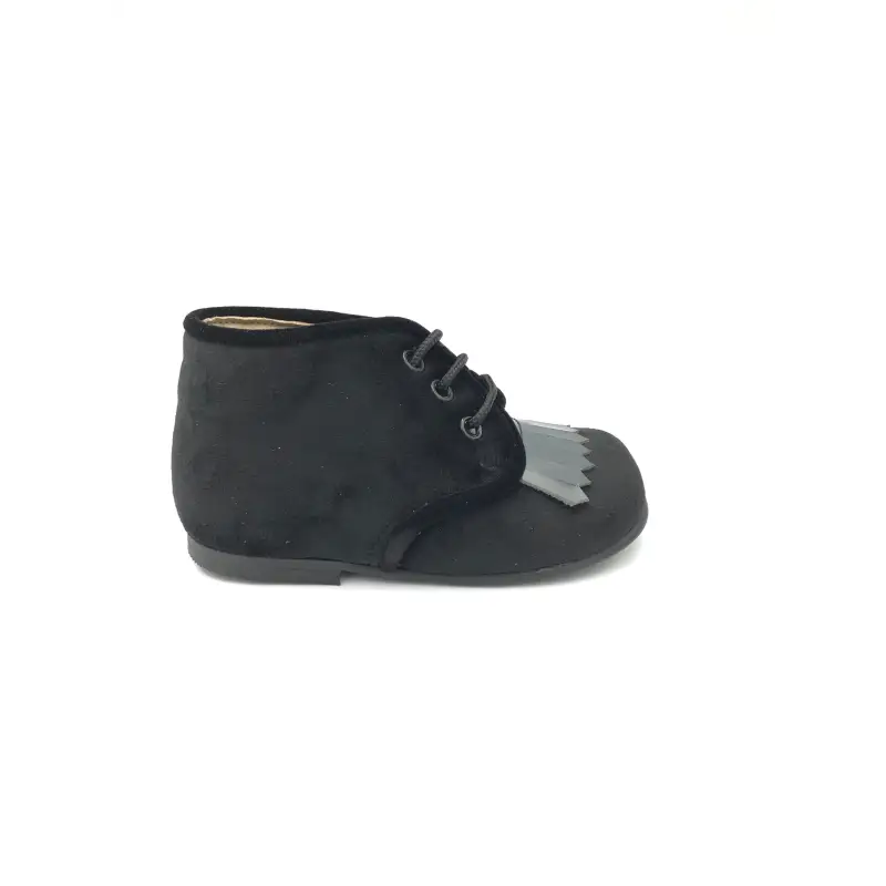 Zubii Black Velvet High Top Metallic Fringe Bootie First Walker - Image 2